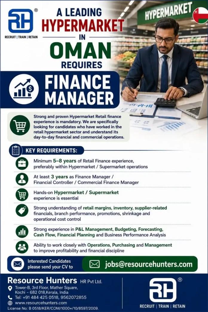 Finance Manager job in Oman for hypermarket retail