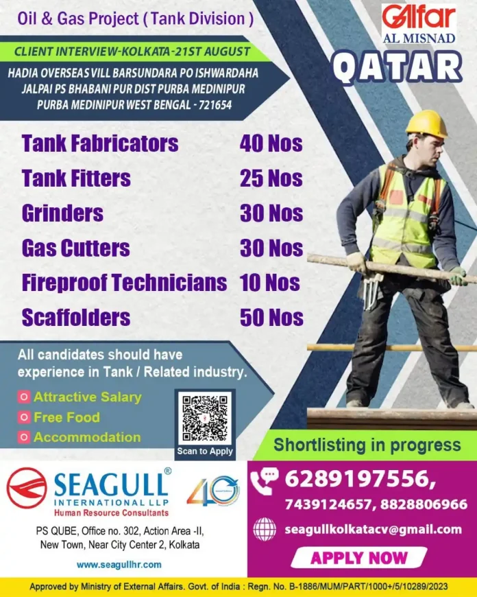 Oil and Gas Tank Fabricator Jobs Qatar - Kolkata Client Interview