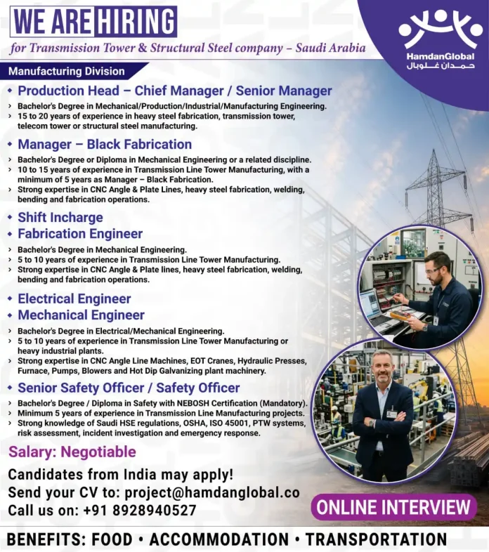 hiring transmission tower structural steel company Saudi Arabia