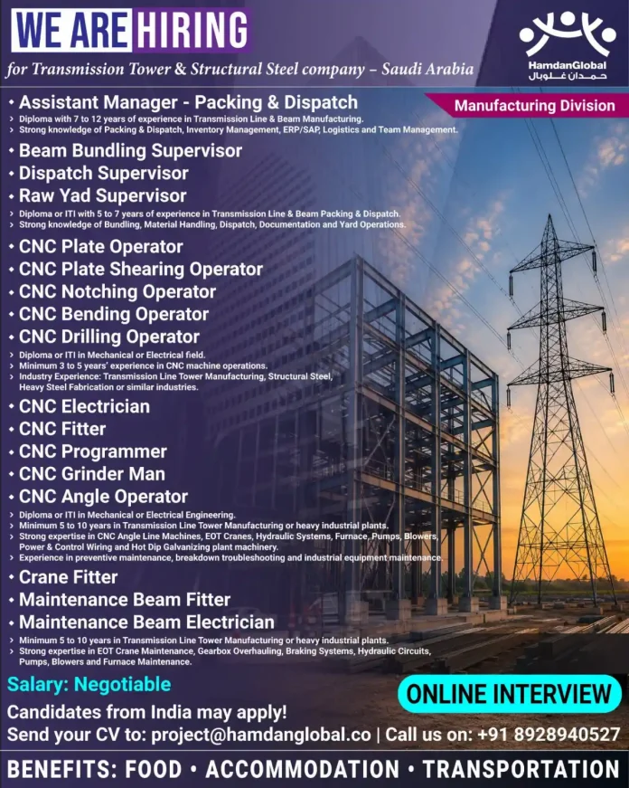 HamdanGlobal careers – Transmission Tower and Structural Steel jobs in Saudi Arabia