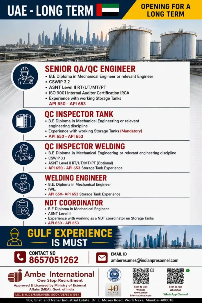 Ambe International UAE QA/QC Engineer jobs recruitment