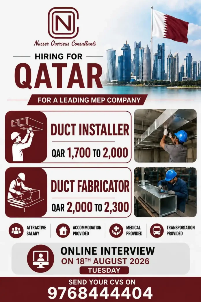 Duct Installer and Duct Fabricator Jobs in Qatar by Nasser Overseas Consultants