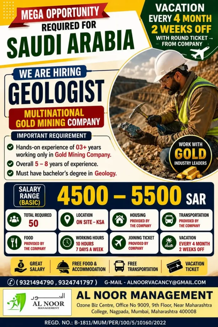 Geologist Job Saudi Arabia Gold Mining Company