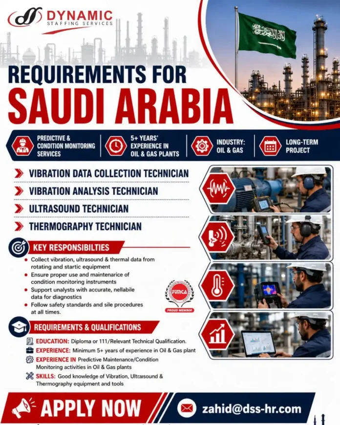 Predictive and condition monitoring technicians jobs in Saudi Arabia oil and gas