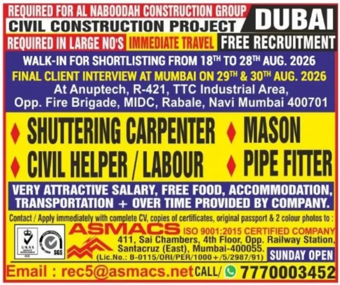 Al Naboodah Construction Group Dubai jobs walk-in interview 2026