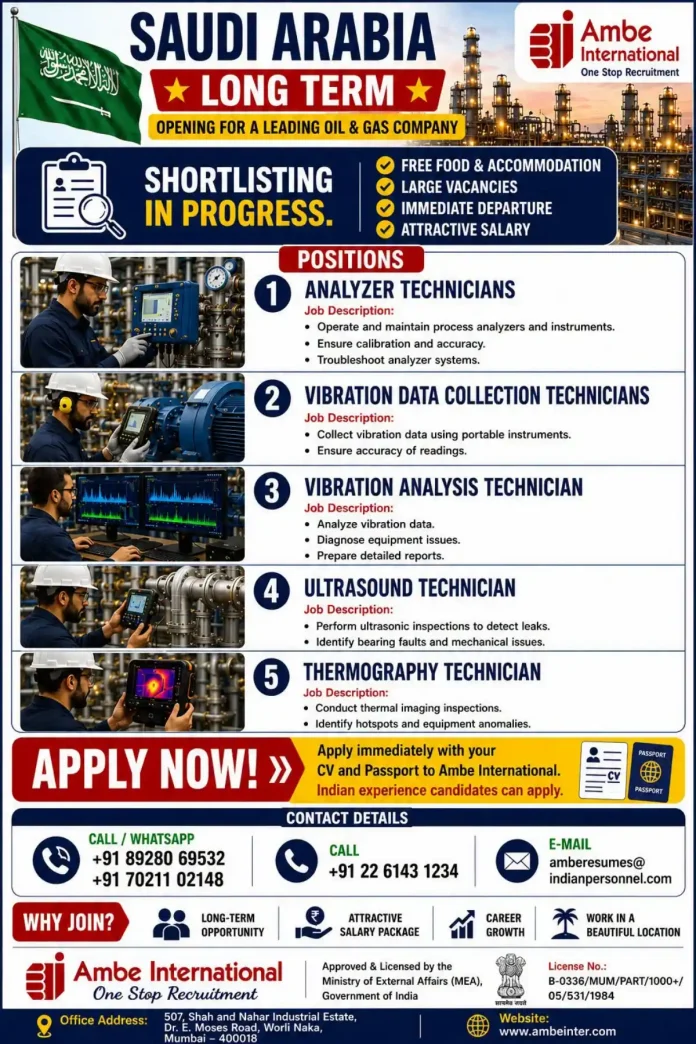 Ambe International recruiting Oil & Gas Technicians for Saudi Arabia