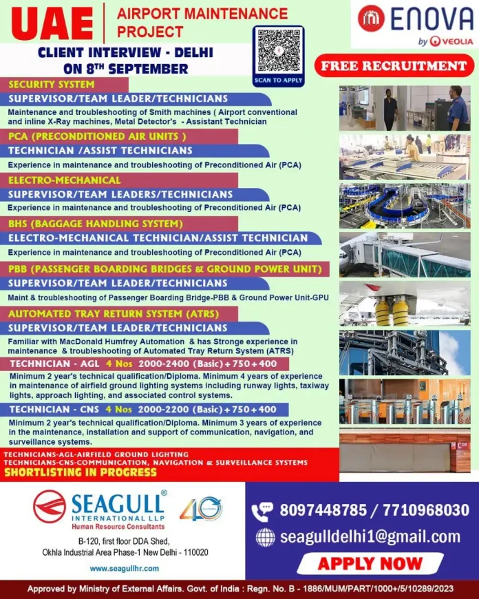 ENOVA by Veolia Airport Maintenance Jobs UAE Client Interview Delhi