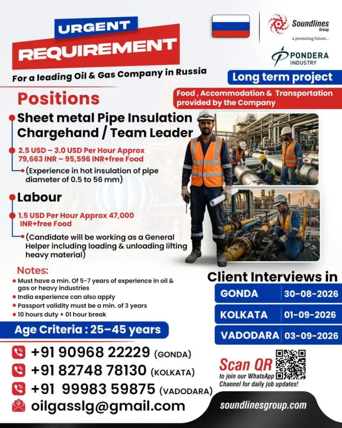 Soundlines Group urgent hiring for Oil and Gas jobs in Russia