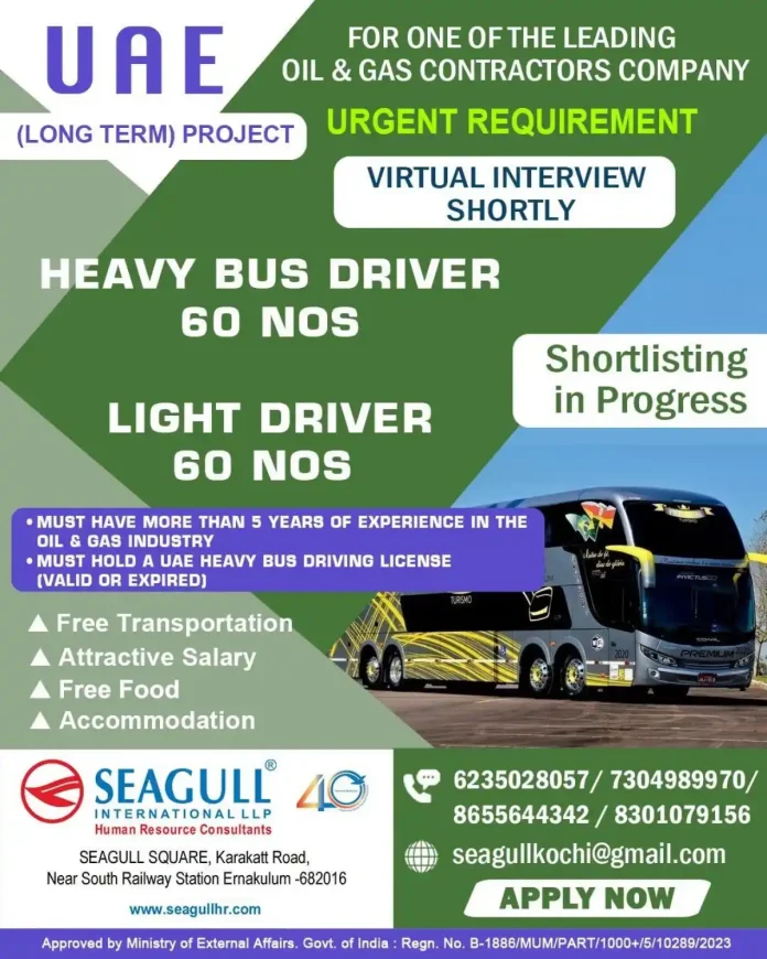 UAE Heavy Bus Driver and Light Driver job vacancy with Seagull HR