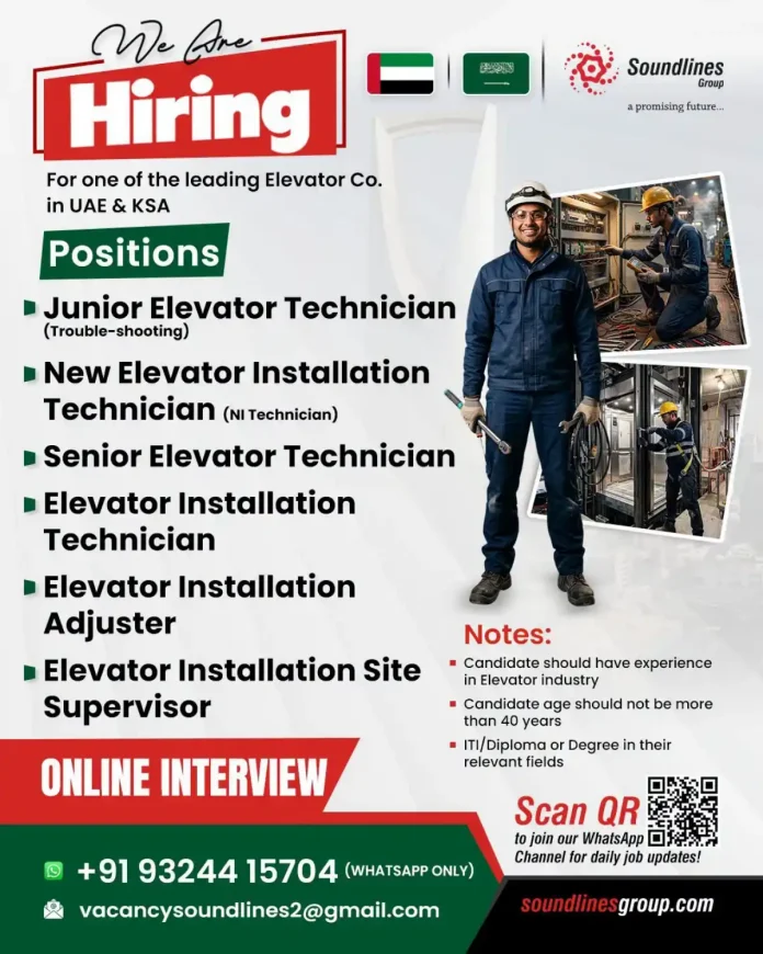 Elevator Technician Jobs in UAE and KSA - Soundlines Group