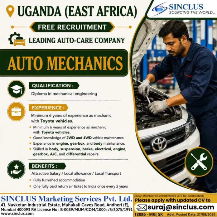Auto Mechanic Jobs in Uganda – Toyota mechanic at work