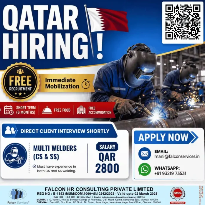 Multi Welder jobs in Qatar – Falcon Services hiring CS and SS welders