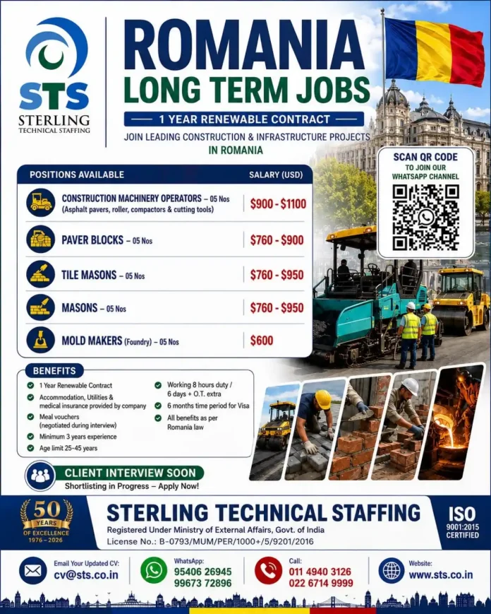 Romania construction jobs – Sterling Technical Staffing hiring for infrastructure projects