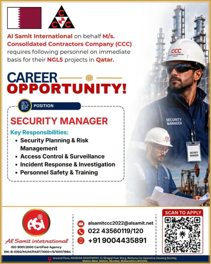 Security Manager job in Qatar with CCC through Al Samit International