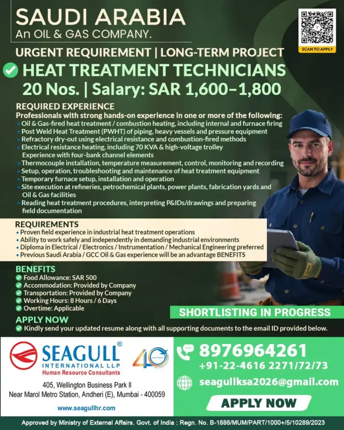 Heat Treatment Technician Jobs in Saudi Arabia – Seagull International