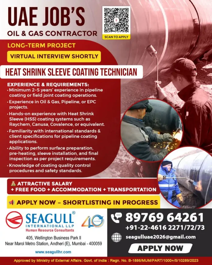 Heat Shrink Sleeve Coating Technician Jobs in UAE - Oil and Gas Contractor Hiring