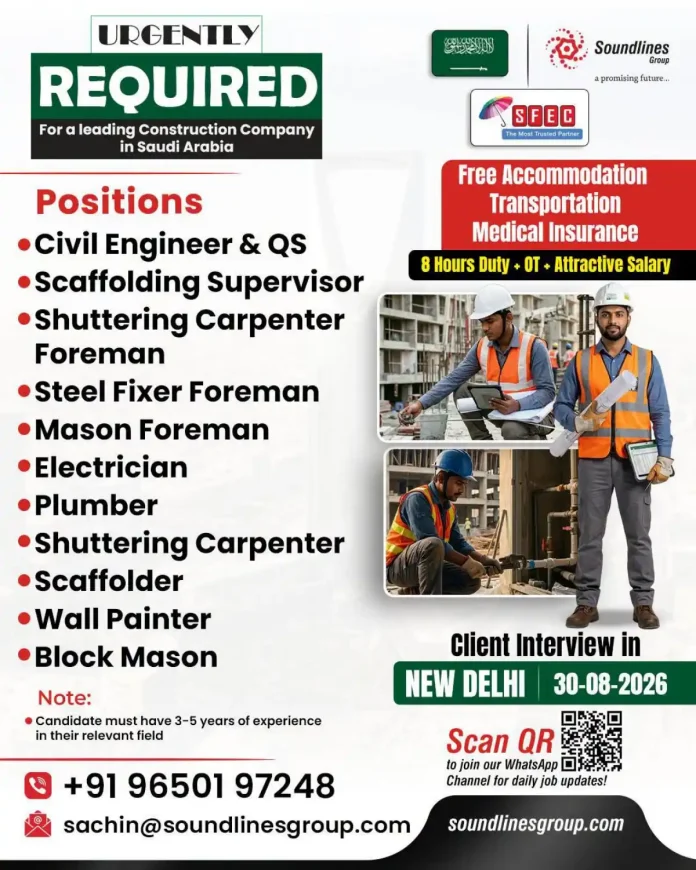 Construction jobs in Saudi Arabia with Soundlines Group