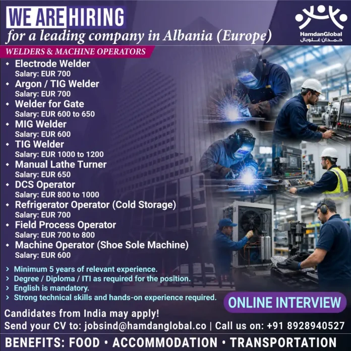 Welders and machine operators jobs in Albania with HamdanGlobal