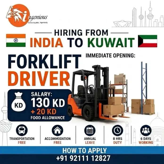 Forklift Driver job hiring in Kuwait - salary 130 KD plus food allowance