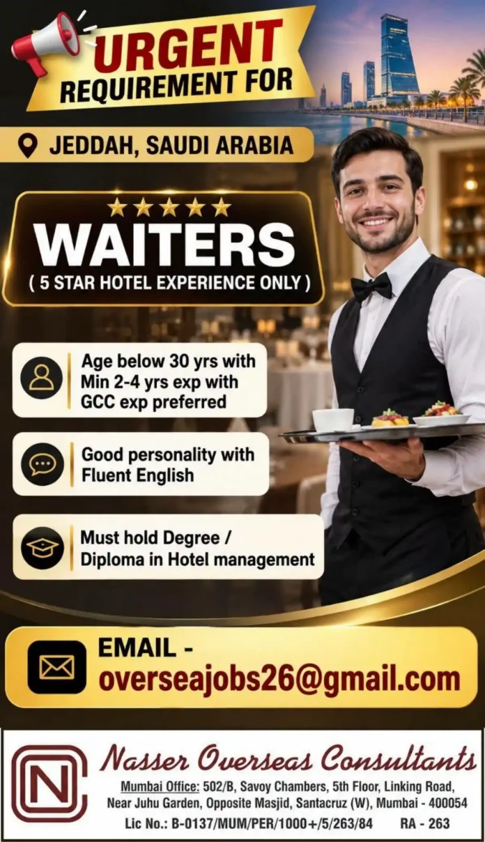 Waiter jobs in Jeddah Saudi Arabia for 5-star hotels