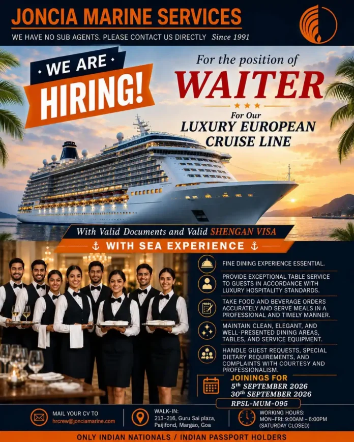 Waiter serving food on a luxury European cruise line