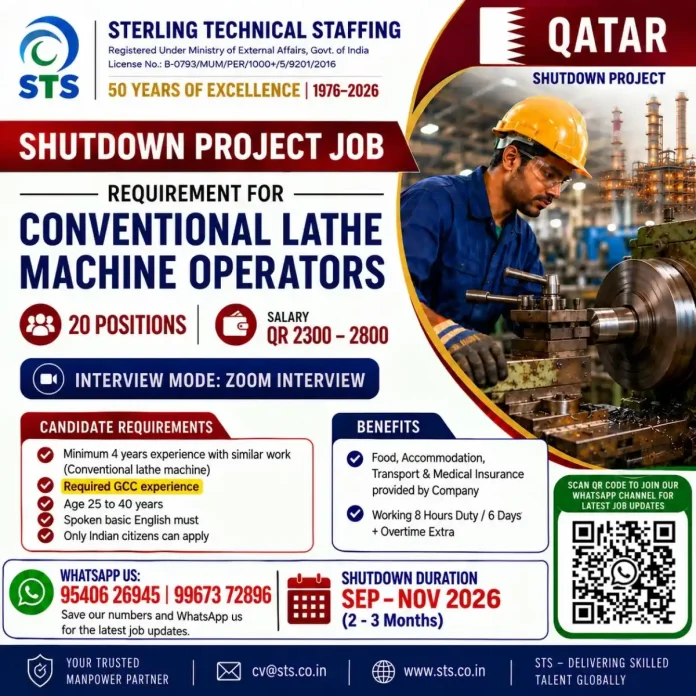 Conventional Lathe Machine Operator Qatar Shutdown Jobs
