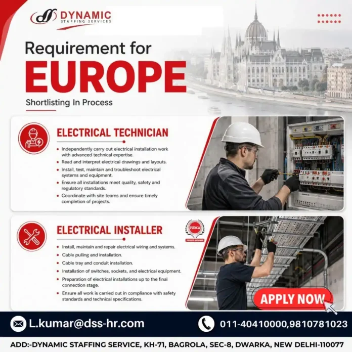 Electrical Technician and Electrical Installer job opportunities in Europe