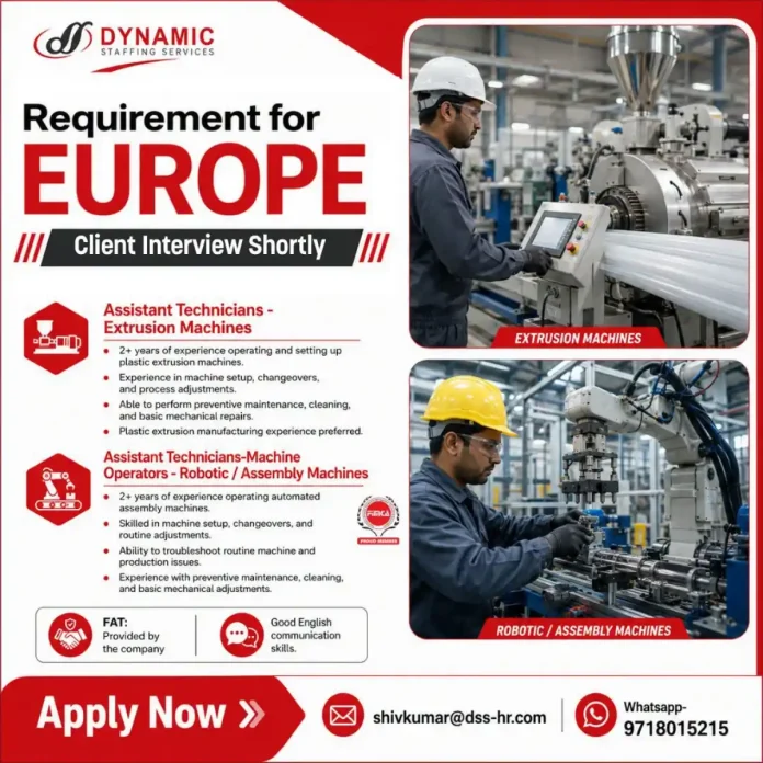 Assistant Technician Extrusion and Robotic Assembly Machine Jobs Europe