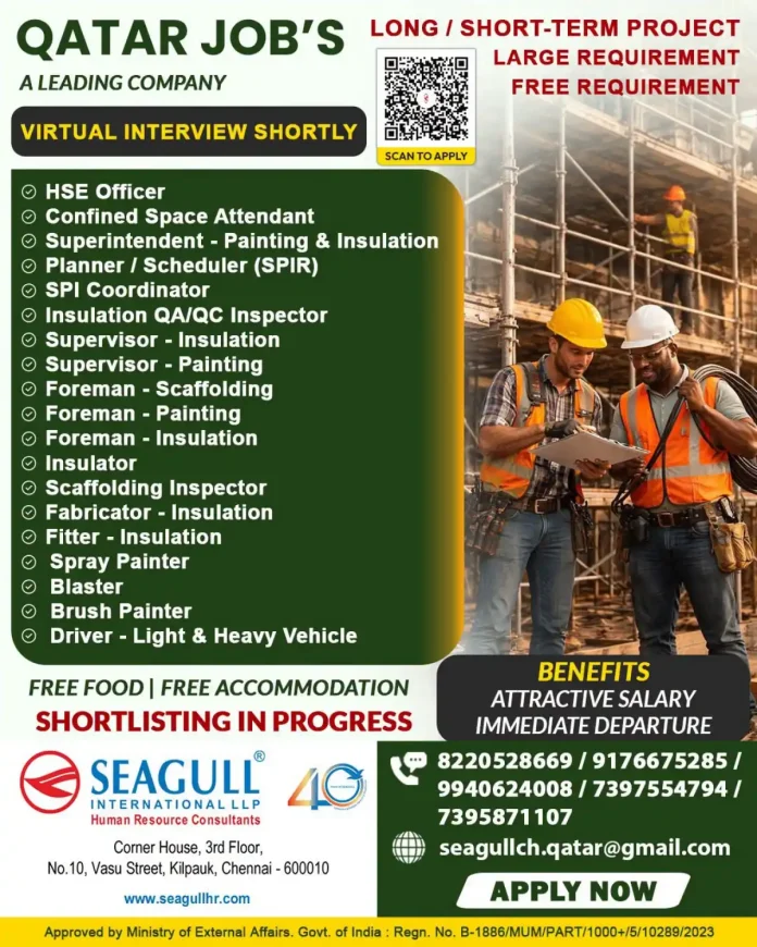 Qatar Jobs HSE Officer Insulation Painting Scaffolding Seagull International