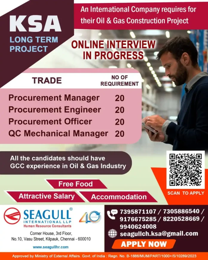 Oil & Gas Construction Project Jobs in KSA - Procurement and QC Mechanical Vacancies