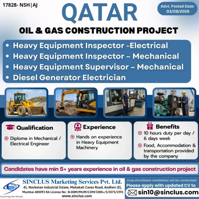 Heavy Equipment Inspector and Supervisor jobs in Qatar oil and gas construction project