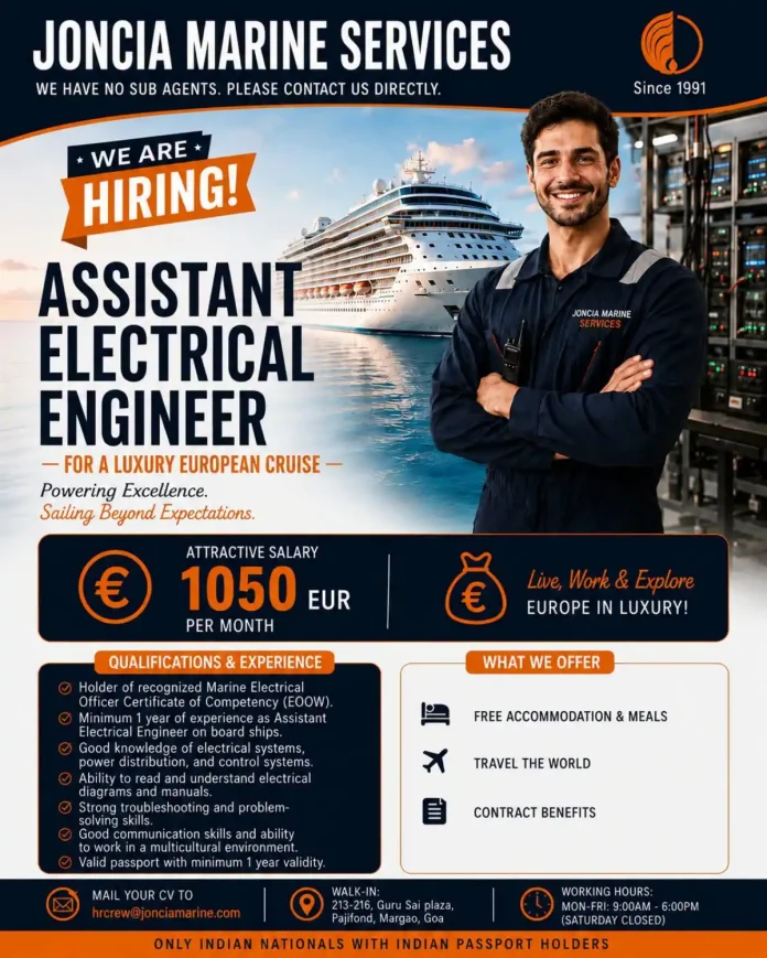 Assistant Electrical Engineer luxury European cruise ship job