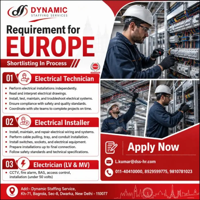 Electrical Technician and Electrician jobs in Europe with Dynamic Staffing Services