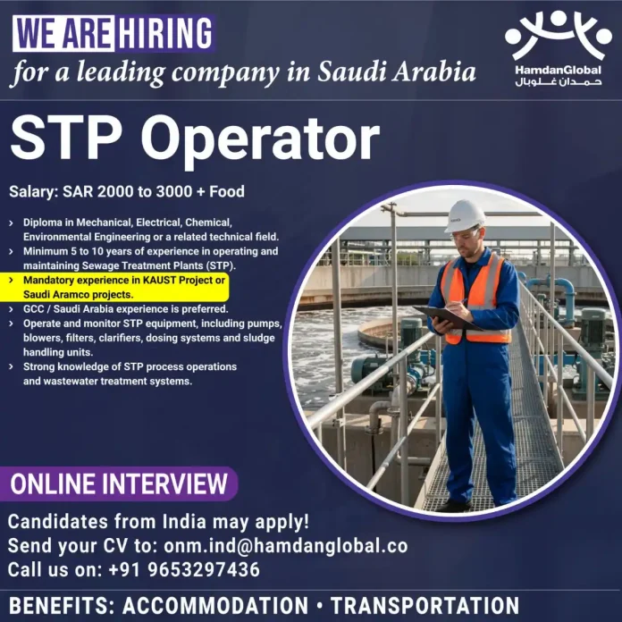 STP Operator job vacancy in Saudi Arabia with HamdanGlobal