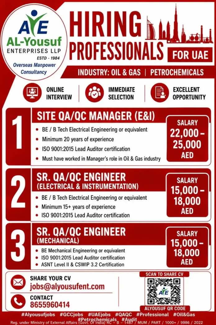 Oil & Gas QA/QC Jobs in UAE at Al-Yousuf Enterprises