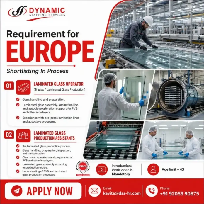 Laminated Glass Operator and Production Assistant jobs in Europe