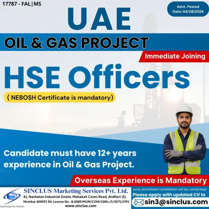 HSE Officer Oil and Gas UAE Sinclus Recruitment