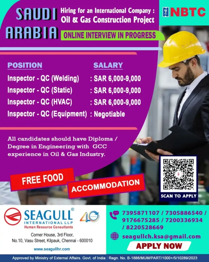 NBTC Saudi QC Inspector jobs online interview