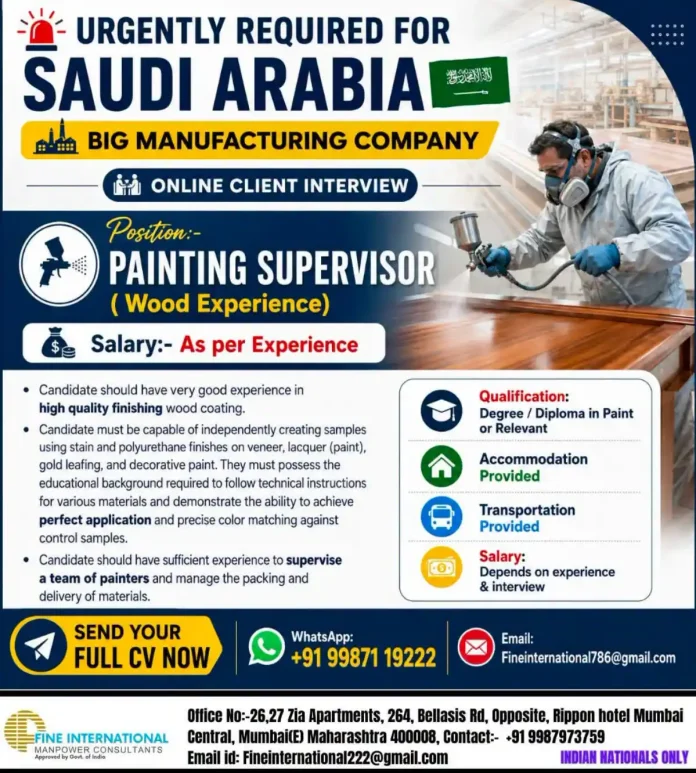 Painting Supervisor wood experience job Saudi Arabia online interview