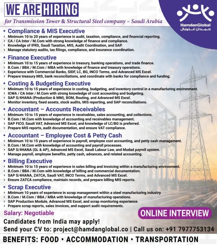 Transmission Tower & Structural Steel Company jobs in Saudi Arabia with Hamdan Global