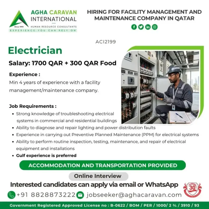 Electrician job in Qatar for facility management company