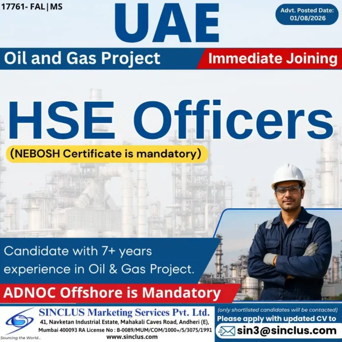 HSE Officer Jobs in UAE Oil and Gas Project