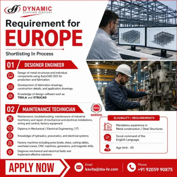 Designer Engineer and Maintenance Technician Jobs in Europe