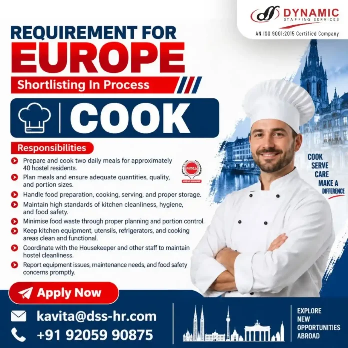Cook preparing meals for hostel residents in Europe