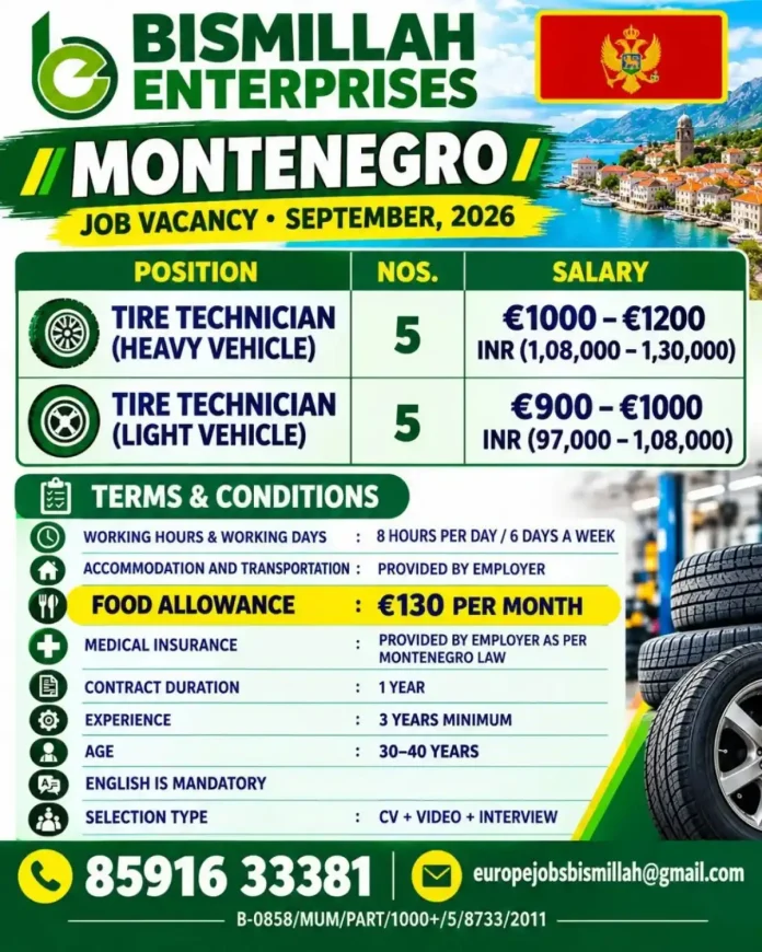Tire technician working on heavy and light vehicle tires in Montenegro