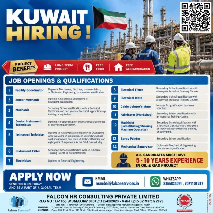 Kuwait Oil and Gas Jobs hiring 41 vacancies with free food and accommodation