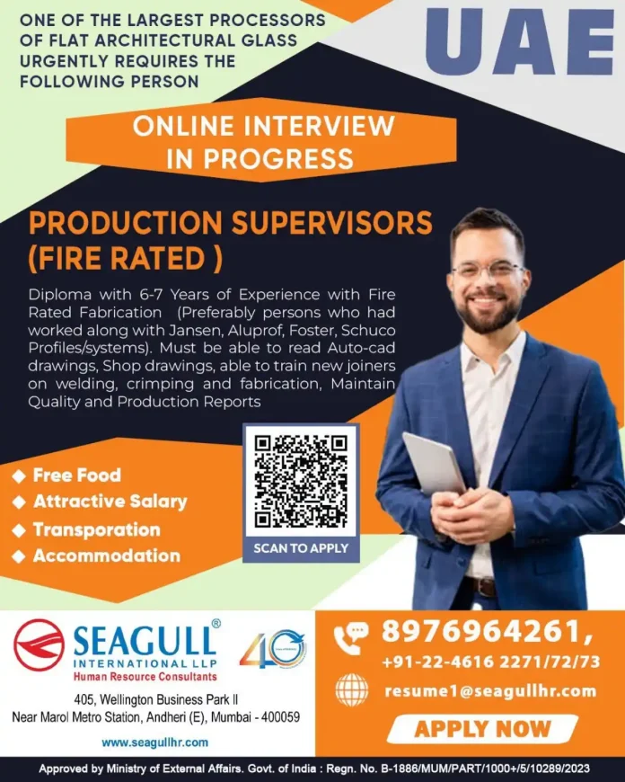Production Supervisor Fire Rated Jobs in UAE - Seagull International LLP