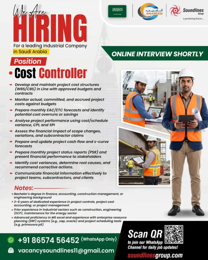 Cost Controller job in Saudi Arabia with Soundlines Group and ANABEEB
