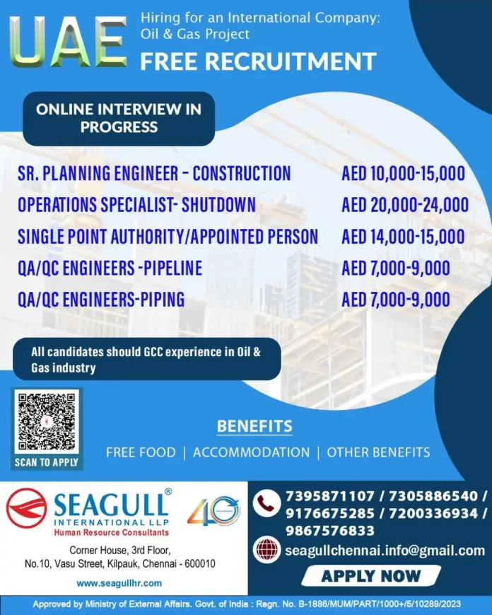 UAE Oil & Gas jobs free recruitment for Planning, Shutdown and QA/QC Engineers
