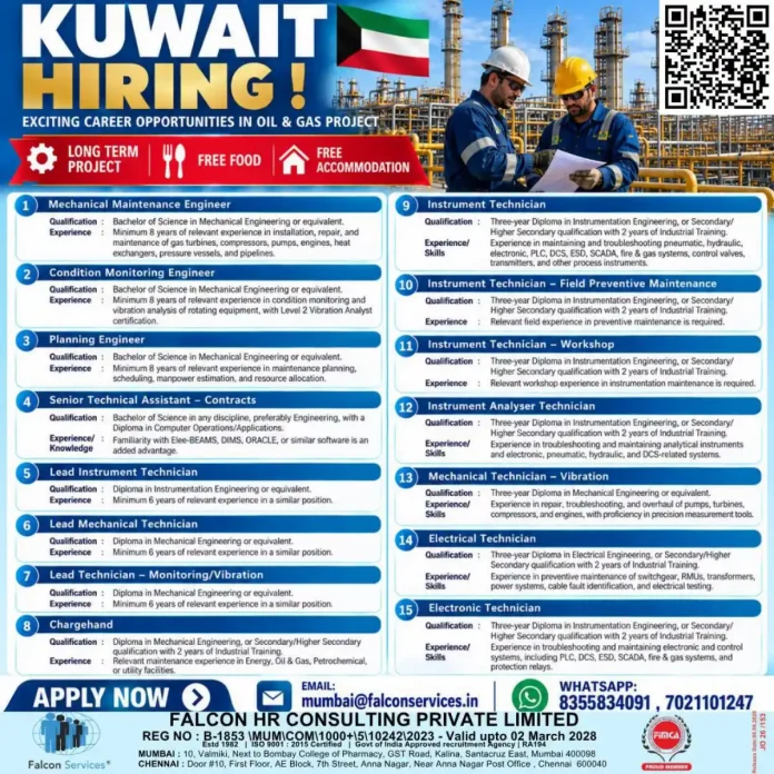 Oil and gas jobs in Kuwait hiring engineers and technicians